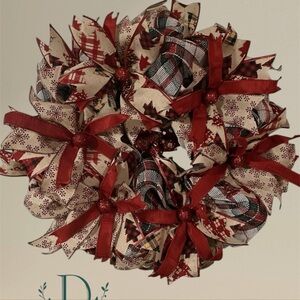 Festive Red and Cream Holiday Wreath